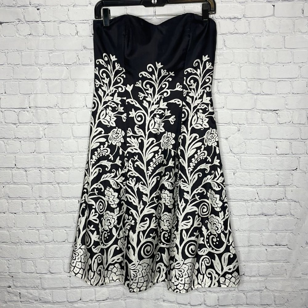 White House Black Market Black White Pure Silk Sweetheart Strapless Dress 6 - Picture 2 of 13